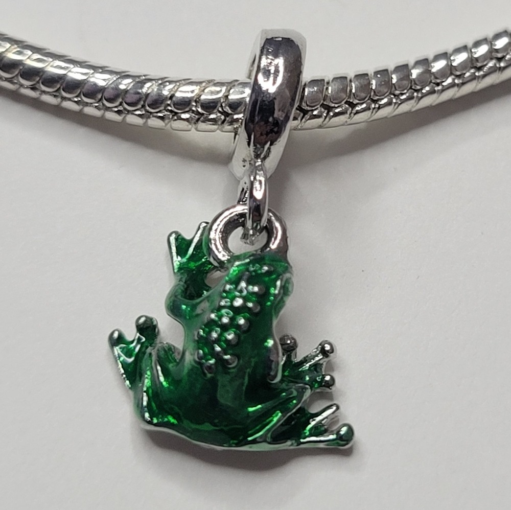 New For Pandora Or Troll Bracelets Single Charm Green Silver Color Frog Dangle